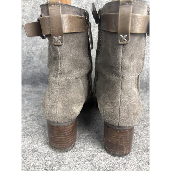 HS Trask Boots Womens Size 7.5 Gray Suede Stacked Heel Side Zip Buckle Ankle - Picture 4 of 8